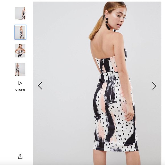 ASOS DESIGN Petite Abstract Zip Detail Bandeau Pencil Dress - Picture 1 of 6